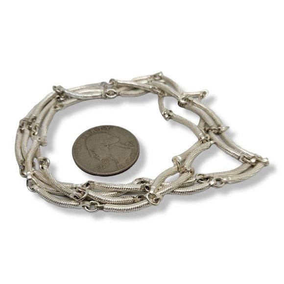 Textured Silver-Tone continuous Bow-Bars Links Necklace 36" - Picture 5 of 5